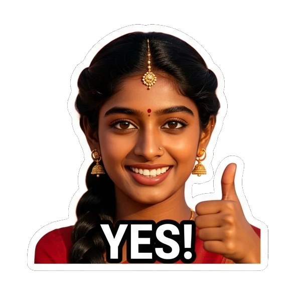 Cheerful Indian girl giving a thumbs up saying Yes Indian Girl Expressions sticker for expressive chats and social replies.
