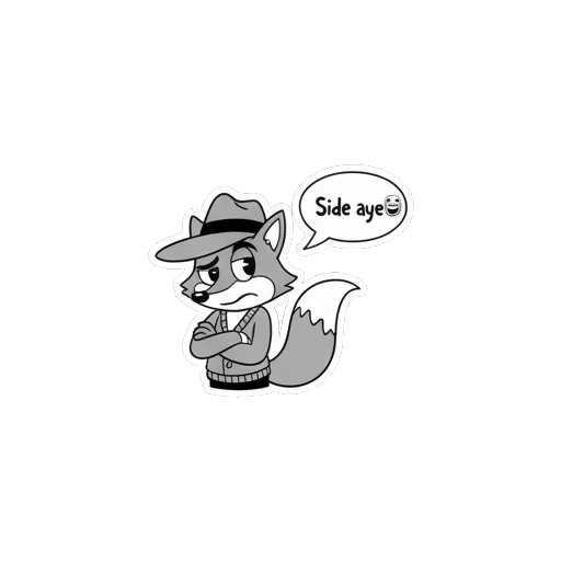 Detective fox giving a side-eye glance with a speech bubble saying Side aye Vintage Detective Fox sticker for expressive chats and social replies.