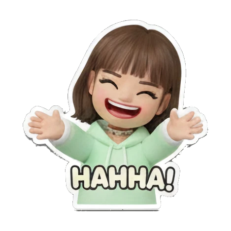 Girl laughing joyfully with HAHHA text Cute 3D Girl Daily Life sticker for expressive chats and social replies.