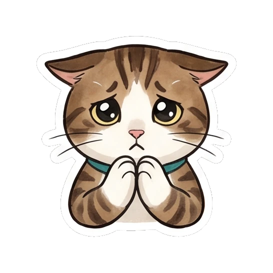 Tabby cat looking sad and pleading with clasped paws Tabby Cat Daily Life sticker for expressive chats and social replies.