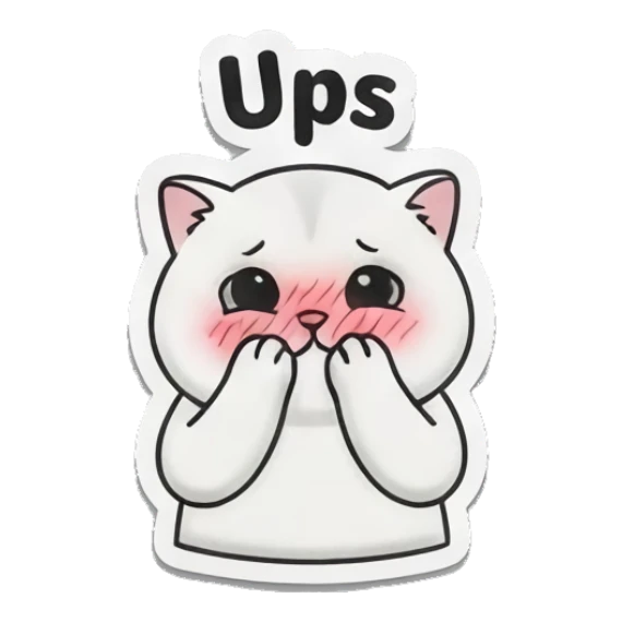 White cat blushing with hands on cheeks, Ups Spooky Cute Cat Halloween Vibes sticker for expressive chats and social replies.