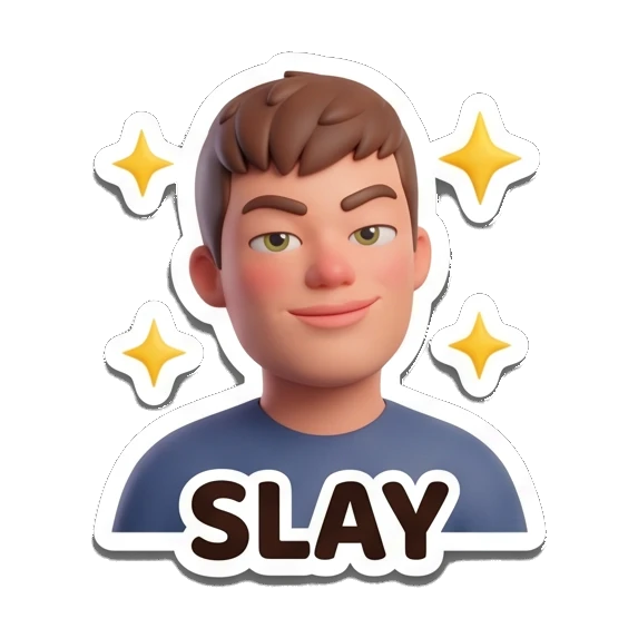 Boy looking confident with sparkles and SLAY text Cheerful 3D Boy Daily Expressions sticker for expressive chats and social replies.