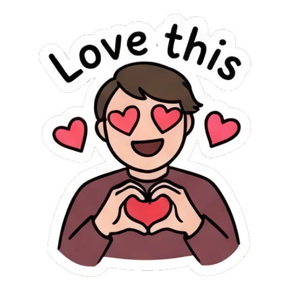 Loving boy making a heart shape with hands saying Love this Daily Doodle Boy sticker for expressive chats and social replies.