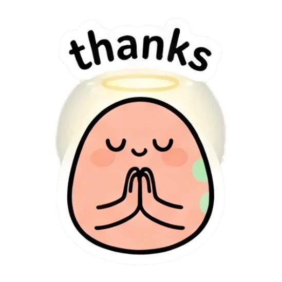 Egg character with a halo praying with text thanks Doodle Egg Expressions sticker for expressive chats and social replies.