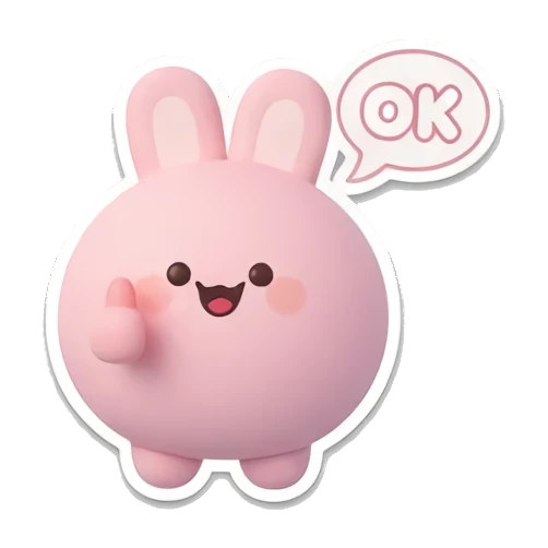 Pink bunny giving a thumbs up with OK text bubble. Pink Bunny Daily Moods sticker for expressive chats and social replies.
