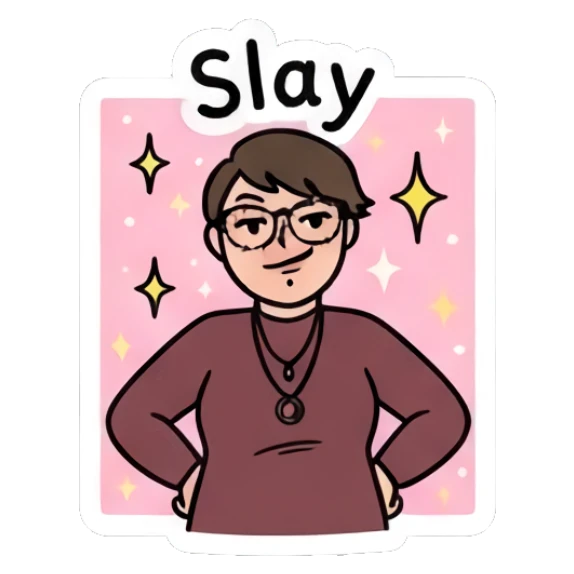 Confident boy posing with sparkles saying Slay Daily Doodle Boy sticker for expressive chats and social replies.