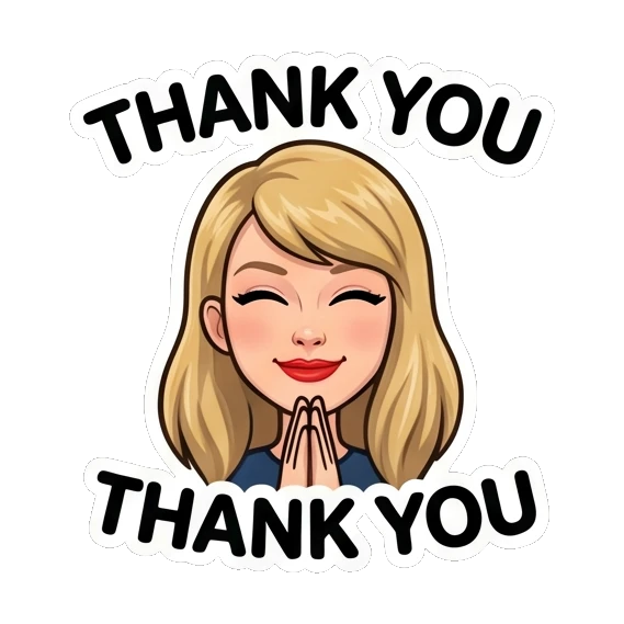 Blonde girl praying with text Thank you Blonde Pop Icon Expressions sticker for expressive chats and social replies.