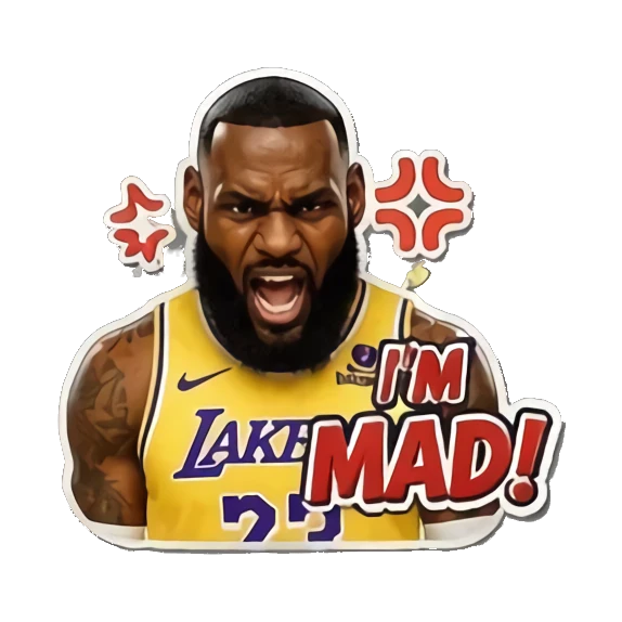 LeBron looking furious with angry symbols and text I'M MAD! LeBron Court Vibes sticker for expressive chats and social replies.