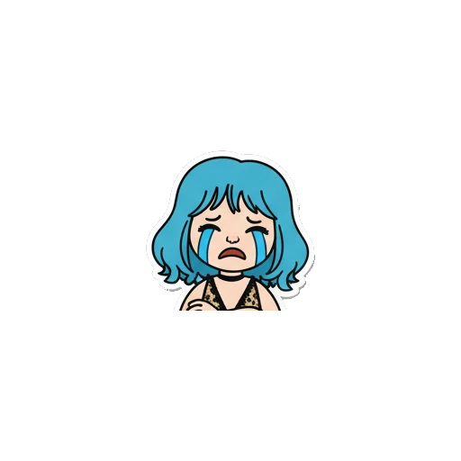 Blue-haired girl crying with arms crossed in disagreement with text Nope Blue-Haired Fashionista sticker for expressive chats and social replies.