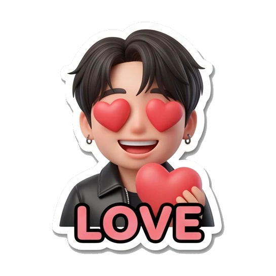 Charming boy smiling with heart eyes and 'LOVE' text Charming Boy Daily Expressions sticker for expressive chats and social replies.