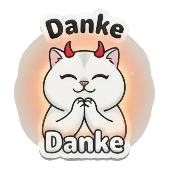 White cat devil with horns and glow, Danke Spooky Cute Cat Halloween Vibes sticker for expressive chats and social replies.