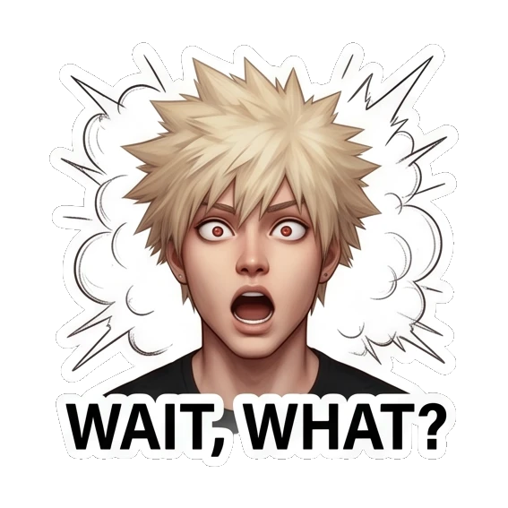 Spiky hair boy looking shocked with wide eyes and mouth open. Spiky Hair Anime Boy Expressions sticker for expressive chats and social replies.