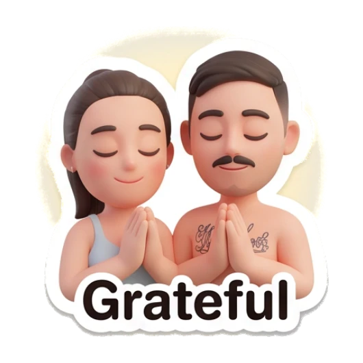 Couple praying together with text Grateful Our Daily Vibes sticker for expressive chats and social replies.