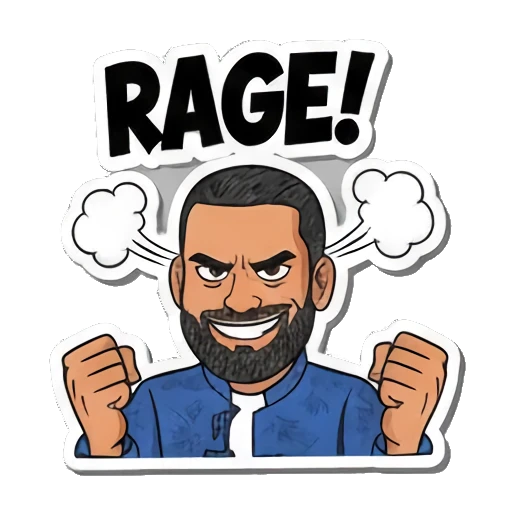 Rage! 愤怒表情，蒸汽从头顶冒出 Bearded Guy's Cartoon Vibes sticker for expressive chats and social replies.