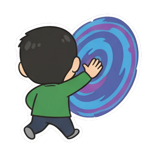 Boy touching a swirling portal Cheerful Green Shirt Boy sticker for expressive chats and social replies.