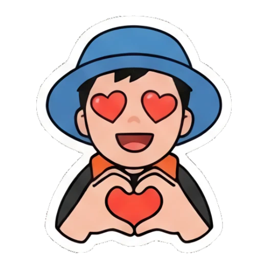 Fisherman boy making a heart shape with hands and love eyes Fisherman Boy Daily Life sticker for expressive chats and social replies.
