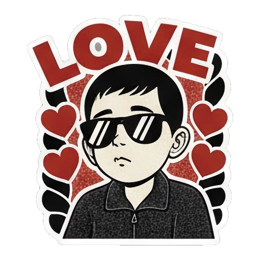 少年戴墨镜示爱LOVE Vintage Ink Boy Expressions sticker for expressive chats and social replies.