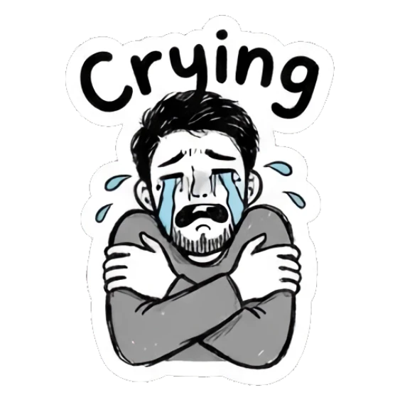 Crying man hugging himself, looking sad and lonely. Doodle Guy Daily Vibes sticker for expressive chats and social replies.
