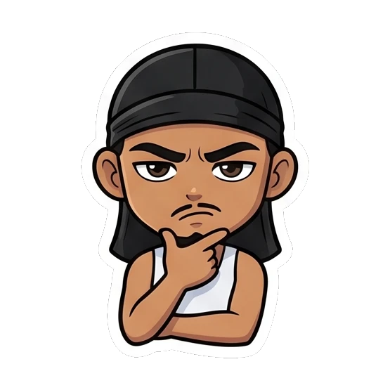 Thinking guy with a hand on chin and a contemplative look Cool Guy Daily Vibes sticker for expressive chats and social replies.