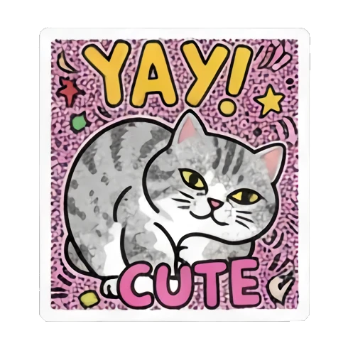 cat saying yay with star patterns Pop Art Cat Vibes sticker for expressive chats and social replies.