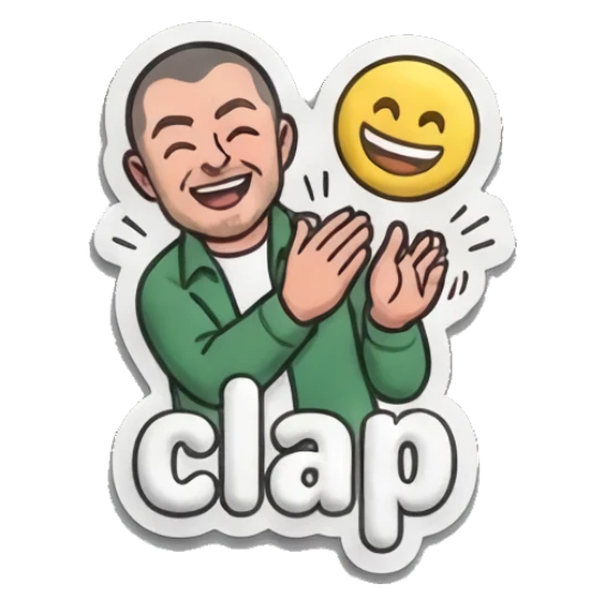Man clapping hands with a happy emoji Everyday Guy Expressions sticker for expressive chats and social replies.
