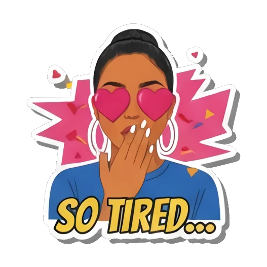 疲惫女孩打哈欠 Trendy Girl's Pop Art Moods sticker for expressive chats and social replies.