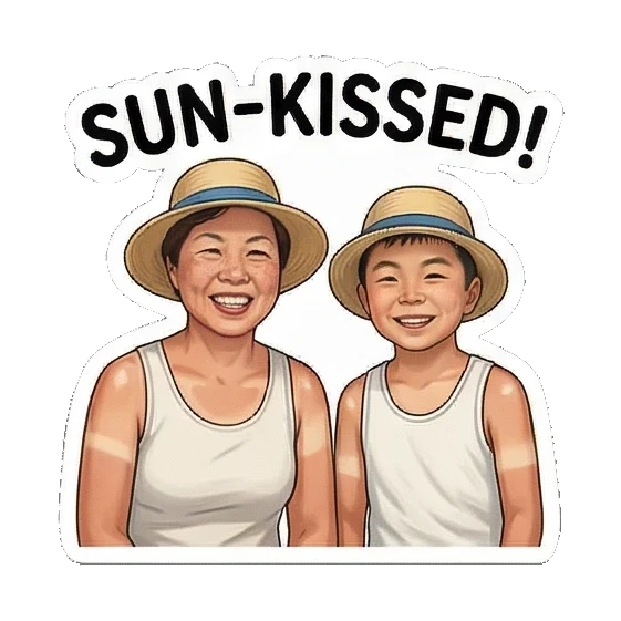 母子俩阳光下微笑 Mom & Son's Summer Fun sticker for expressive chats and social replies.