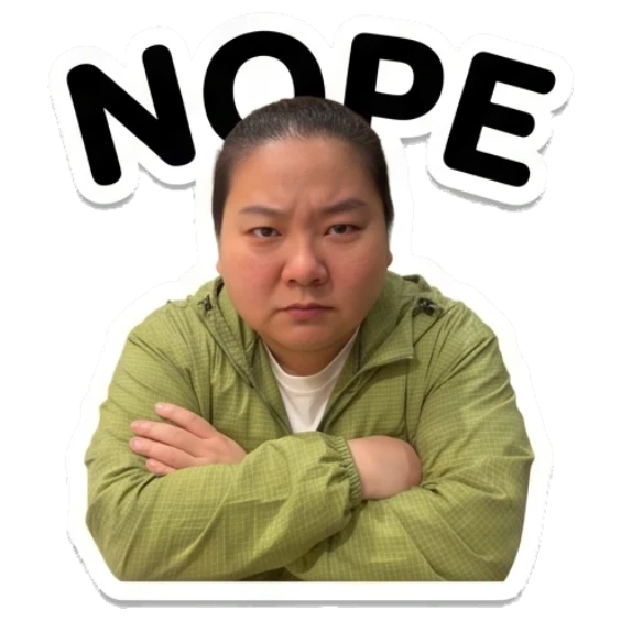 Woman crossing arms with nope expression Daily Life of a Friendly Woman sticker for expressive chats and social replies.