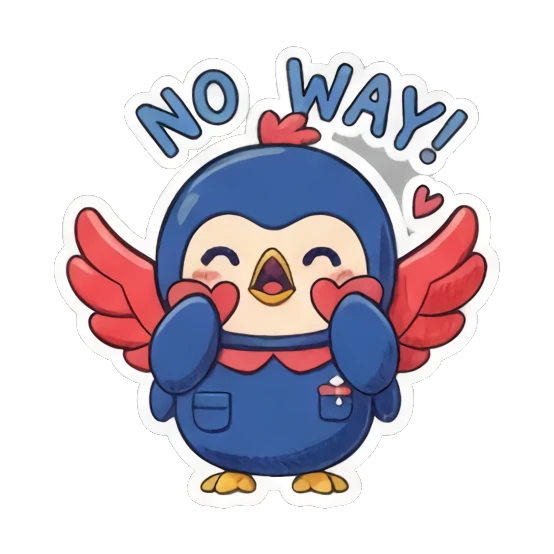 惊讶NO WAY表情 Blue Birdie Moods sticker for expressive chats and social replies.