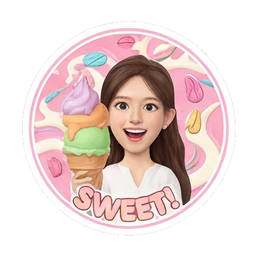 Girl holding ice cream with 'SWEET' text, happy expression. Sweet Girl Daily Life sticker for expressive chats and social replies.