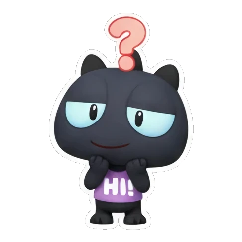 Black monster looks shy with a question mark. Little Black Monster Moods sticker for expressive chats and social replies.