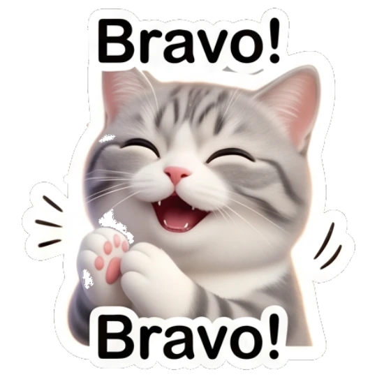Grey cat clapping with Bravo text Cute Grey Tabby Expressions sticker for expressive chats and social replies.