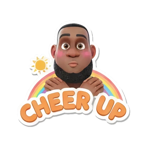 LeBron James smiling under a rainbow with 'CHEER UP' text LeBron Basketball Star Expressions sticker for expressive chats and social replies.
