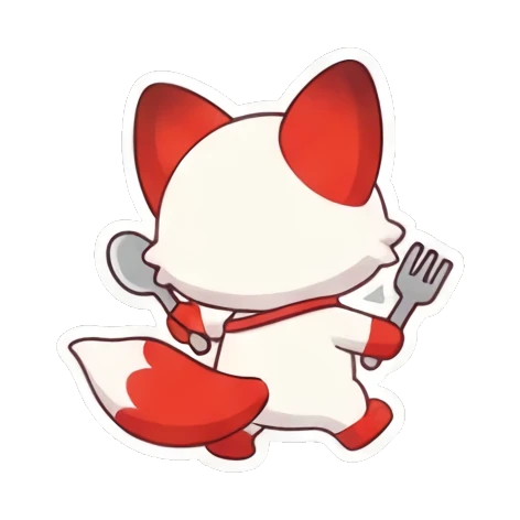 holding fork and spoon Cheerful Red Fox Adventures sticker for expressive chats and social replies.