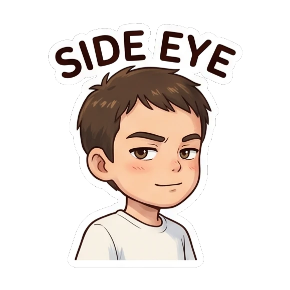 Boy giving a skeptical side-eye glance with a smirk. Daily Life of a Chibi Boy sticker for expressive chats and social replies.