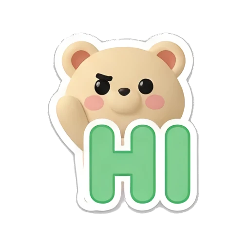 Bear waving hand with HI text. Cheerful Clay Bear Buddies sticker for expressive chats and social replies.