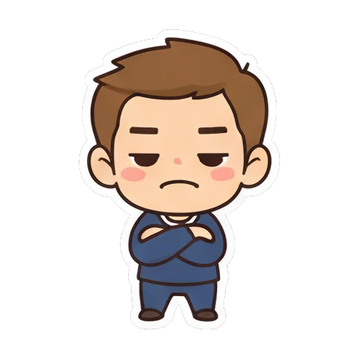 Chibi boy looking annoyed with arms crossed Cheerful Chibi Boy Daily sticker for expressive chats and social replies.