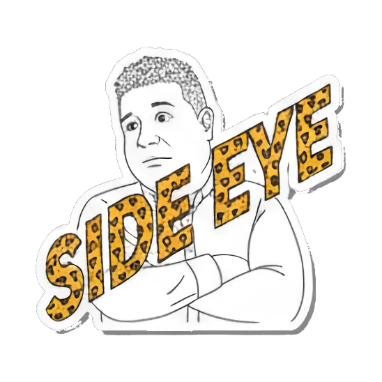 Man giving side eye with leopard print text Office Guy Daily Vibes sticker for expressive chats and social replies.