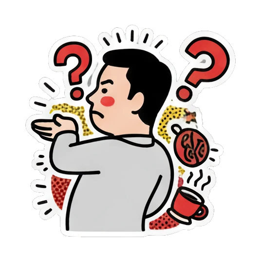 Man looking away, confused, text ? Cheerful Office Guy sticker for expressive chats and social replies.