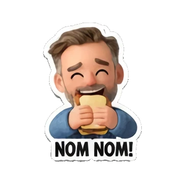 大叔享受美食 Cheerful Bearded Guy sticker for expressive chats and social replies.