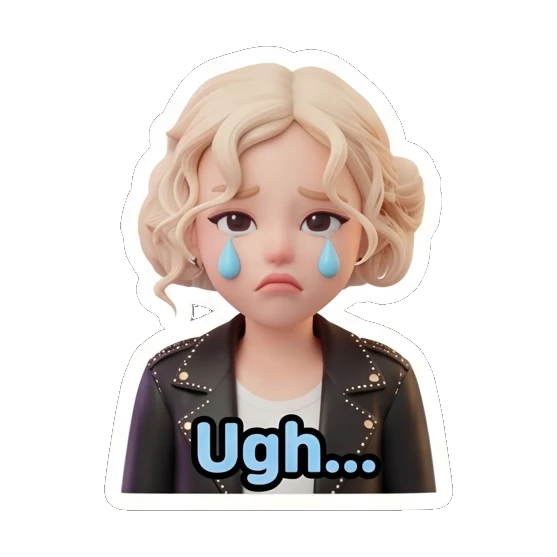 金发女孩流泪，表情委屈，文字Ugh... Blonde Rocker Girl Daily sticker for expressive chats and social replies.