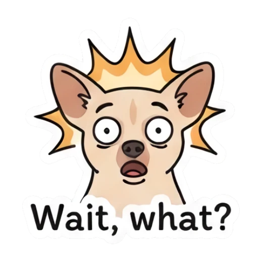Chihuahua looking shocked with a starburst effect behind its head Chihuahua Moods sticker for expressive chats and social replies.