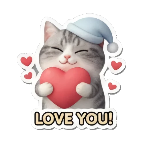 抱着爱心表达喜爱 Whimsical Tabby Adventures sticker for expressive chats and social replies.