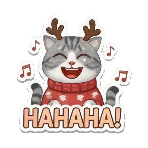 戴鹿角猫咪大笑HAHAHA Kitty's Festive Feelings sticker for expressive chats and social replies.