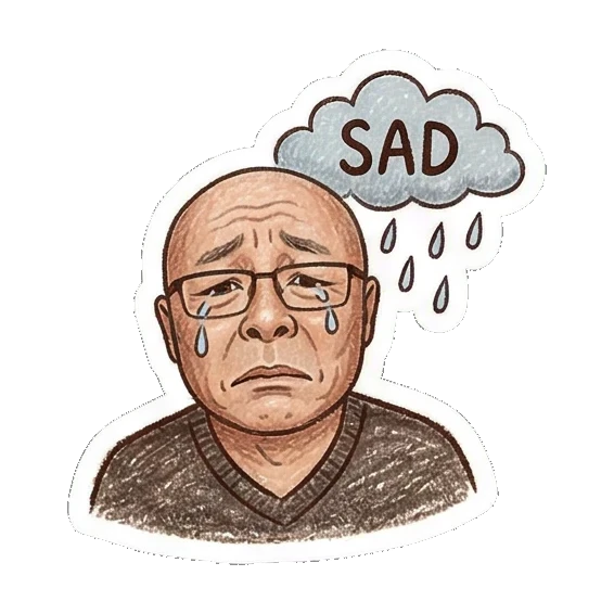 Sad crying man Bald Uncle Daily Life sticker for expressive chats and social replies.