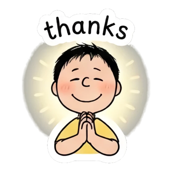 Boy with hands together in a prayer gesture saying thanks. Daily Life of a Cartoon Boy sticker for expressive chats and social replies.