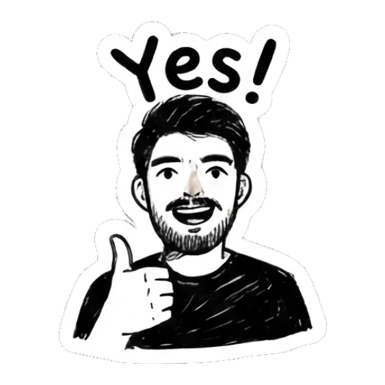 Man giving a thumbs up with an enthusiastic smile. Doodle Guy Daily Vibes sticker for expressive chats and social replies.