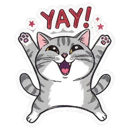 Happy cat jumping for joy Playful Gray Tabby Diary sticker for expressive chats and social replies.