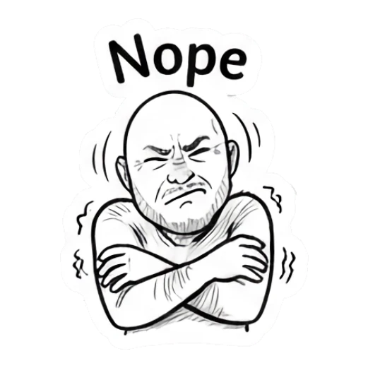 Bald man crossing arms with a skeptical Nope expression. Bald Guy Daily Vibes sticker for expressive chats and social replies.