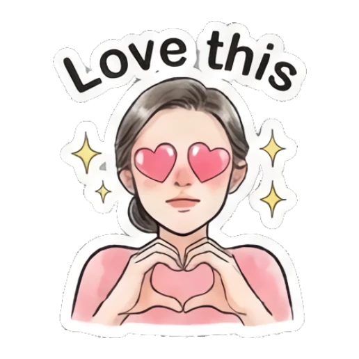 Woman making a heart shape with hands and text Love this Modern Gentle Lady Expressions sticker for expressive chats and social replies.